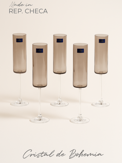 Set x 6 copas de champagne de cristal bohemia anita brown 160 ml